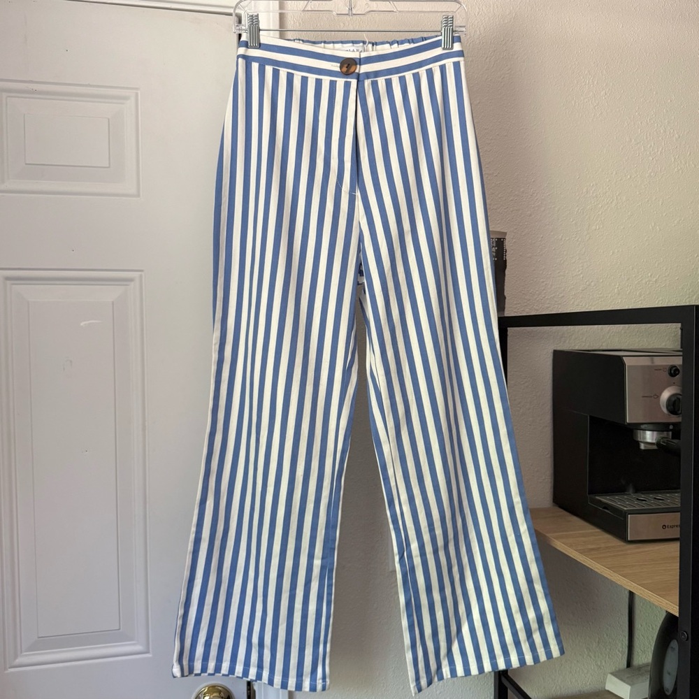 NWT LEELANAU blue white cotton‎ striped nautical straight leg pants